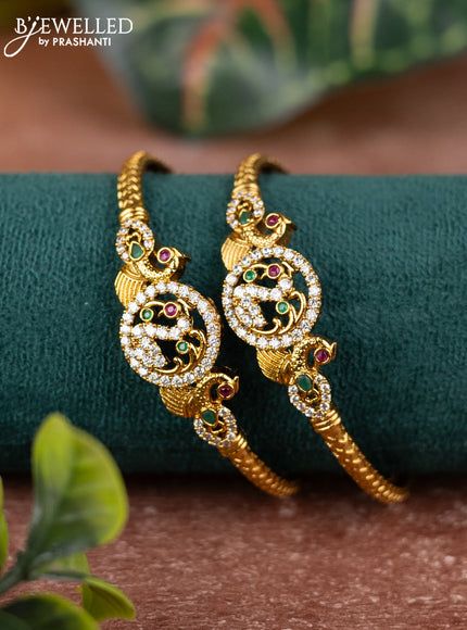 Antique bangles peacock design with kemp and cz stones