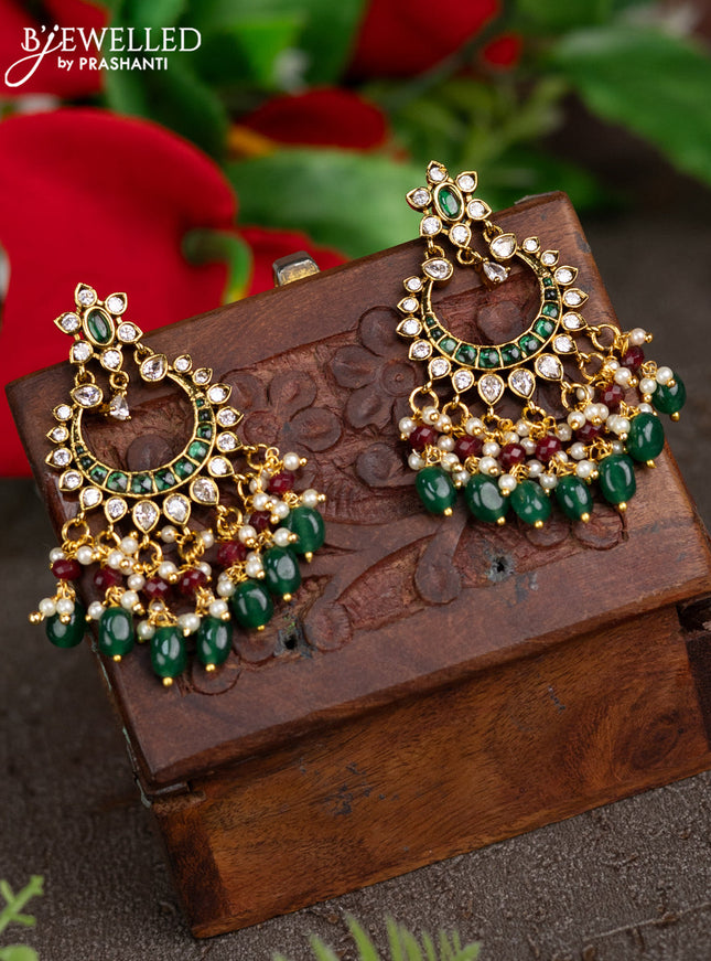 Antique earrings with kemp & cz stones and pearl & green beads hangings
