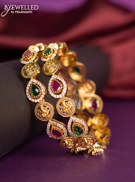 Antique bangles lakshmi design with kemp and cz stones