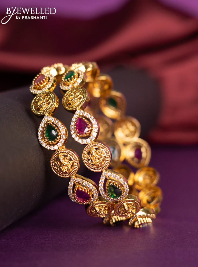 Antique bangles lakshmi design with kemp and cz stones