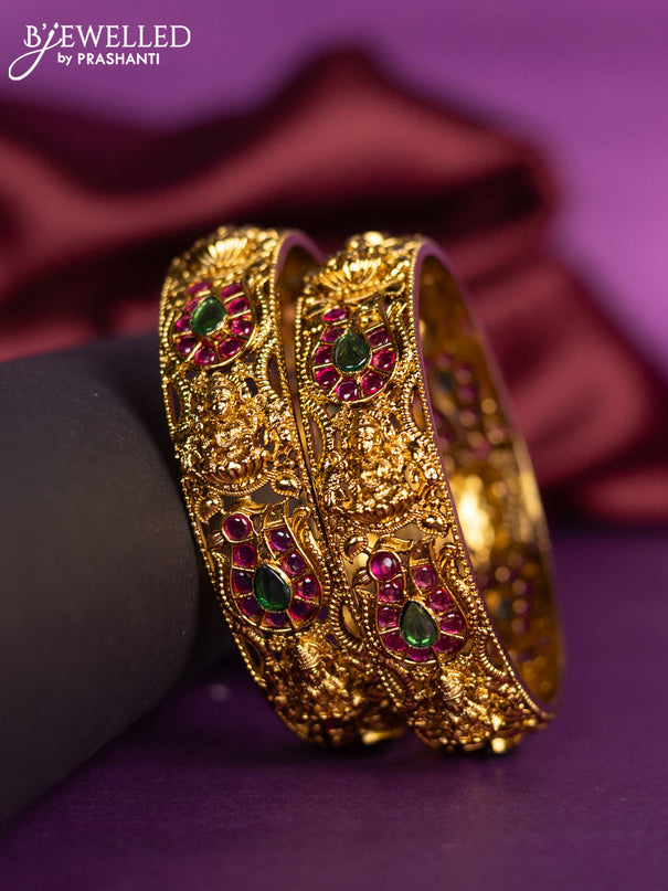 Antique bangles lakshmi design with kemp stones