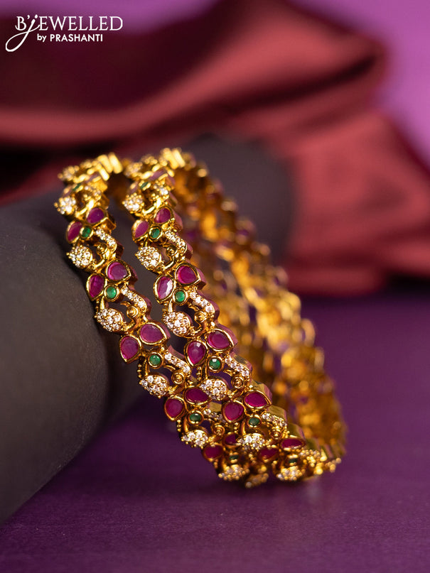 Antique bangles peacock design with kemp and cz stones