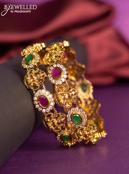Antique bangles lakshmi design with kemp and cz stones