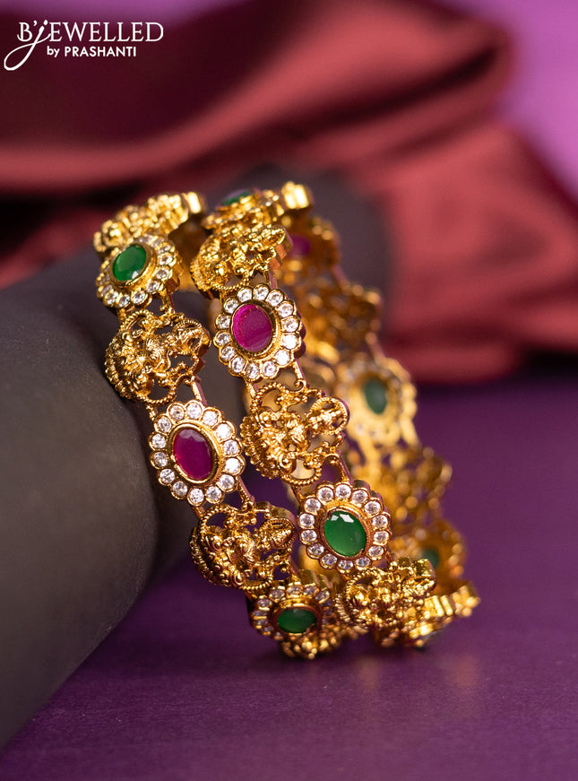 Antique bangles lakshmi design with kemp and cz stones
