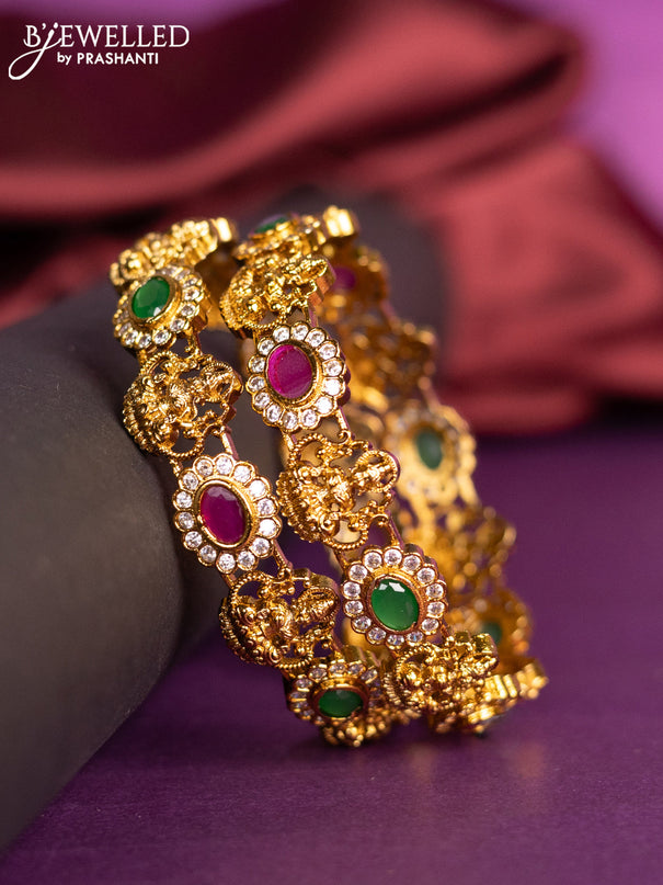 Antique bangles lakshmi design with kemp and cz stones