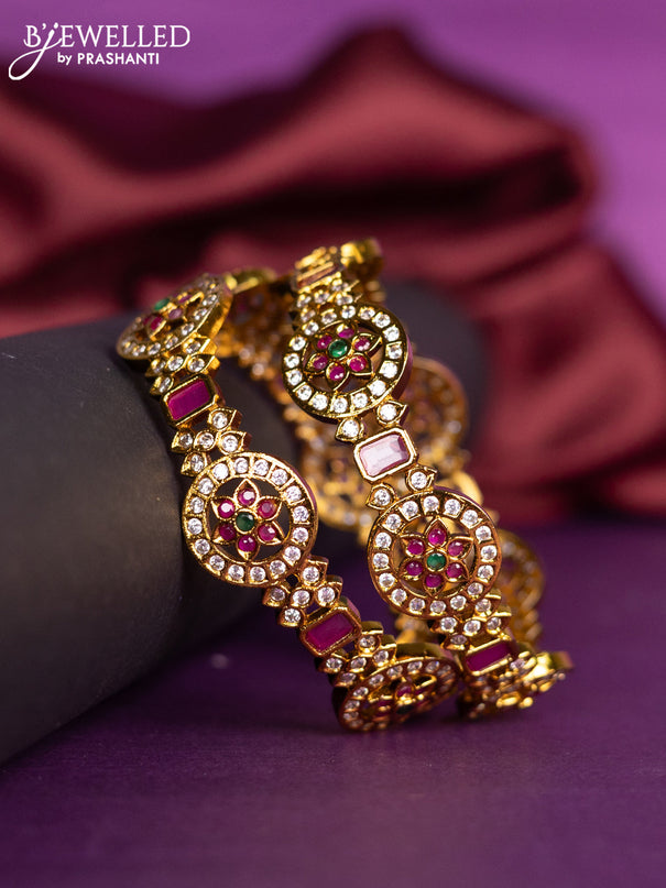 Antique bangles floral design with kemp and cz stones