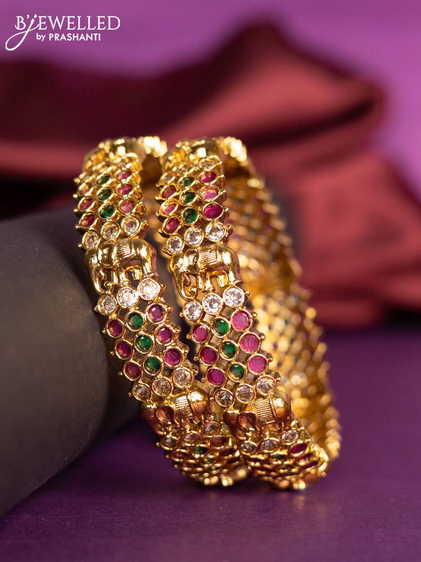 Antique bangles elephant design with kemp and cz stones