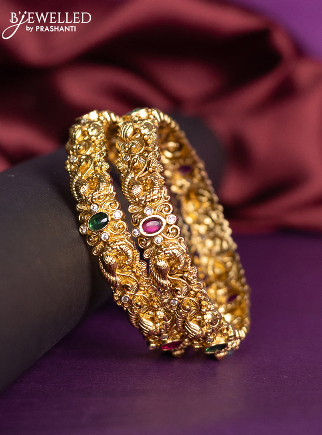 Antique bangles peacock design with kemp and cz stones