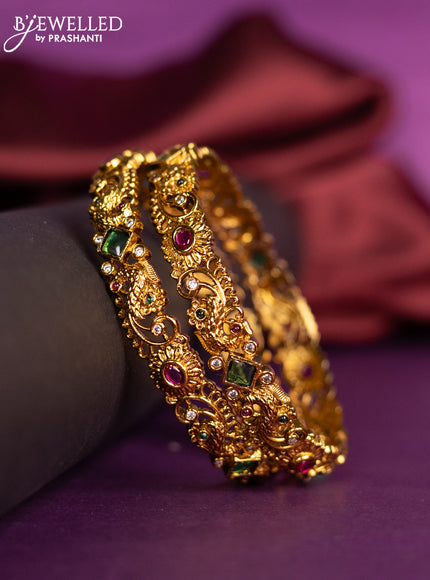 Antique bangles peacock design with kemp and cz stones