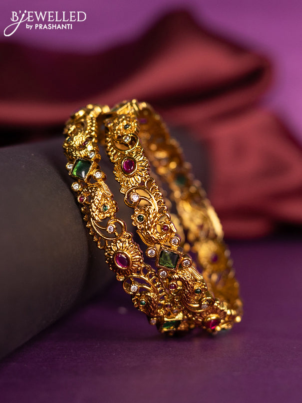 Antique bangles peacock design with kemp and cz stones