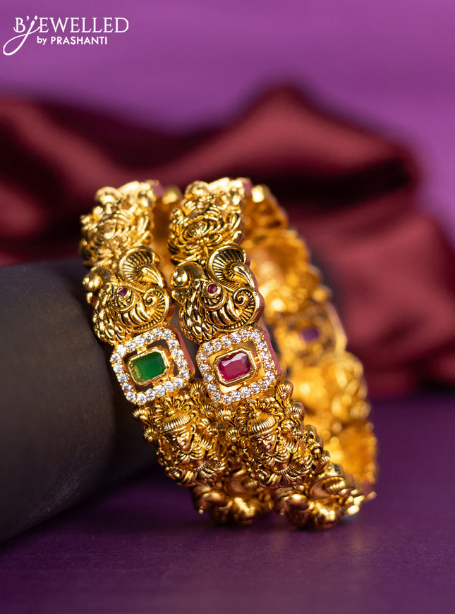 Antique bangles lakshmi design with kemp and cz stones