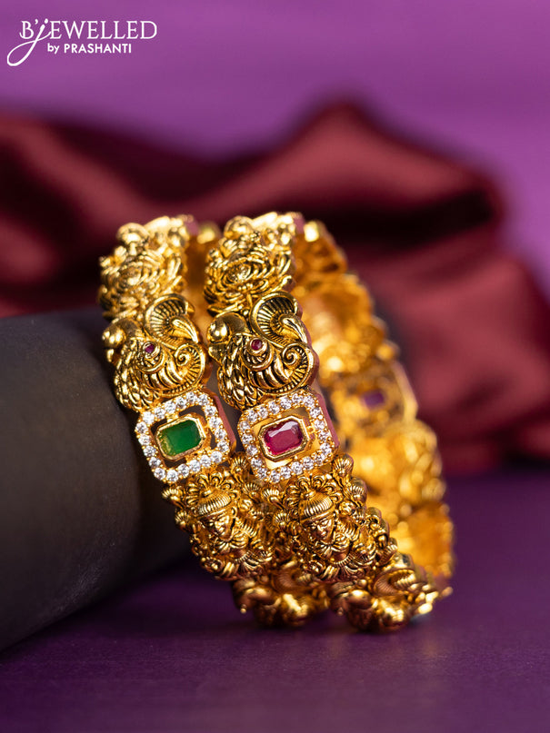 Antique bangles lakshmi design with kemp and cz stones