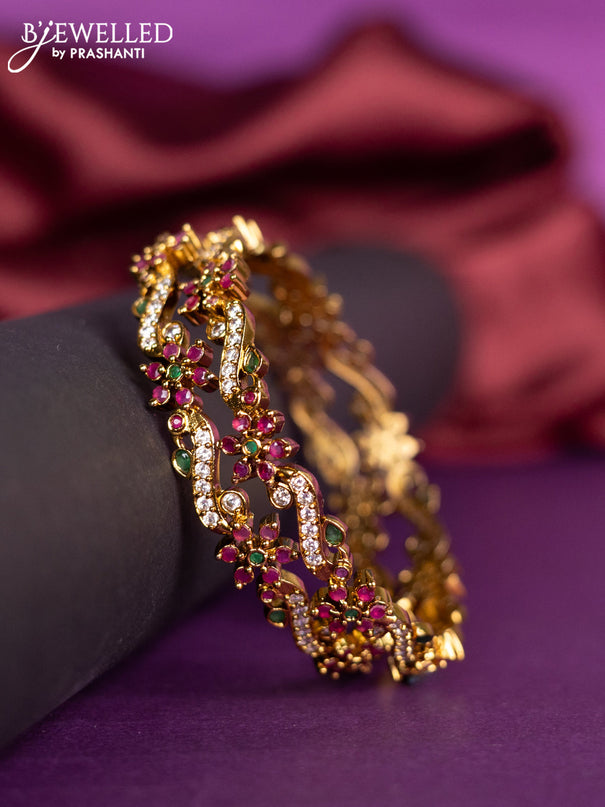 Antique bangles floral design with kemp and cz stones