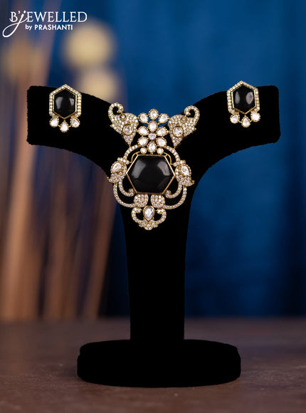 Pendant sets elephant design with black & kundan and cz stones in victorian finish