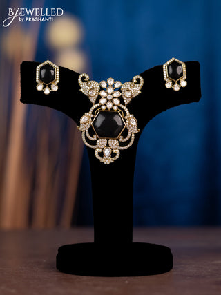 Pendant sets elephant design with black & kundan and cz stones in victorian finish