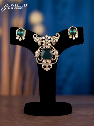 Pendant sets elephant design with ice blue & kundan and cz stones in victorian finish