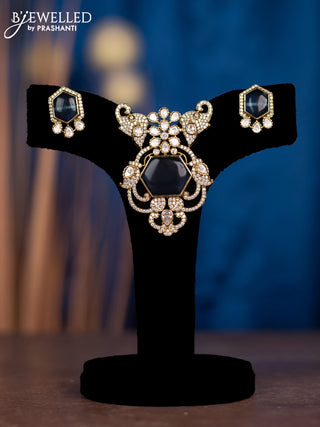 Pendant sets elephant design with sapphire & kundan and cz stones in victorian finish