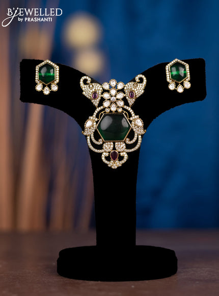 Pendant sets elephant design with kemp & kundan and cz stones in victorian finish