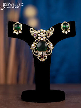 Pendant sets elephant design with kemp & kundan and cz stones in victorian finish