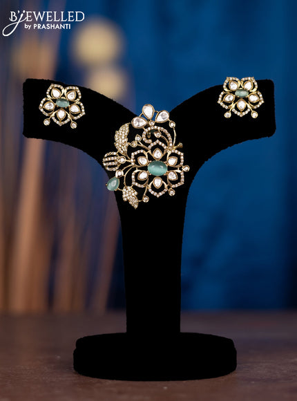 Pendant sets with mint green & kundan and cz stones in victorian finish