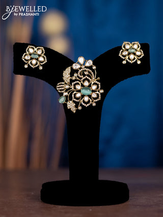 Pendant sets with mint green & kundan and cz stones in victorian finish