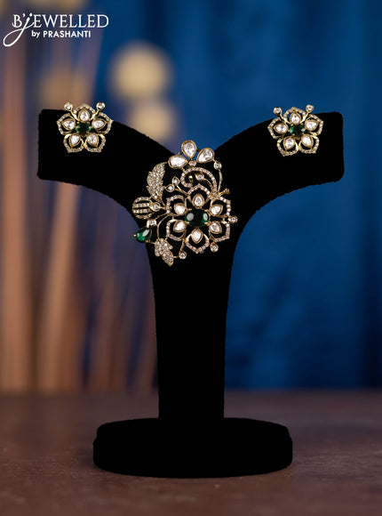 Pendant sets with emerald & kundan and cz stones in victorian finish