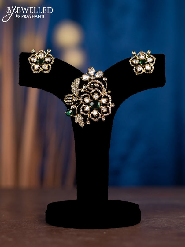 Pendant sets with emerald & kundan and cz stones in victorian finish