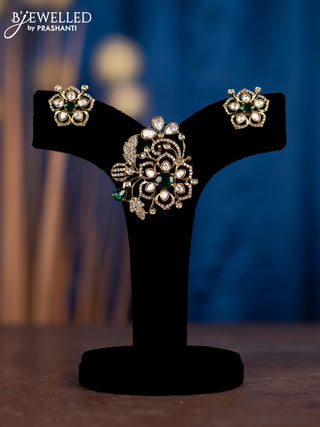 Pendant sets with emerald & kundan and cz stones in victorian finish