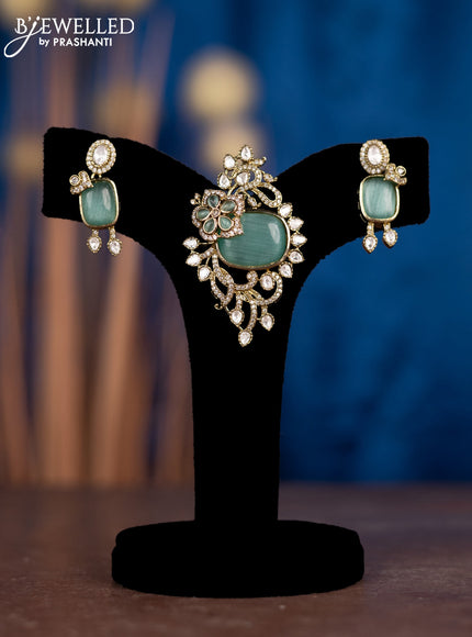 Pendant sets with mint green & kundan and cz stones in victorian finish