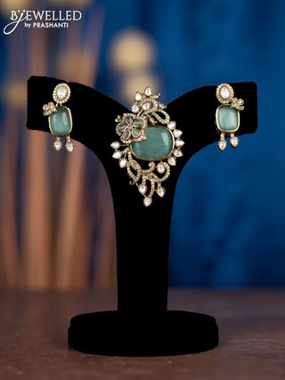 Pendant sets with mint green & kundan and cz stones in victorian finish