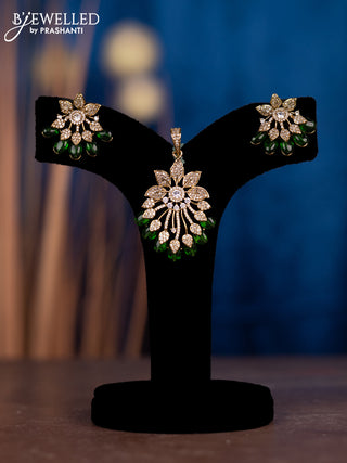 Pendant sets with cz stones and green beads in victorian finish