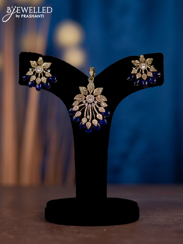 Pendant sets with cz stones and blue beads in victorian finish