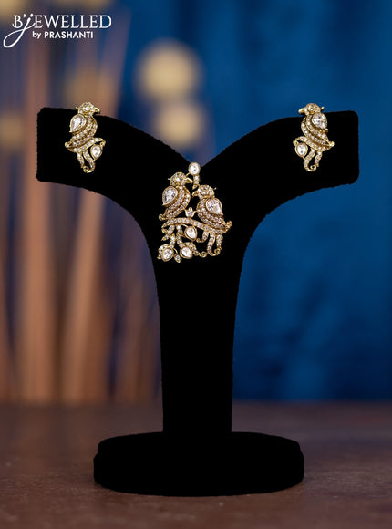 Pendant sets parrot design with kundan and cz stones in victorian finish
