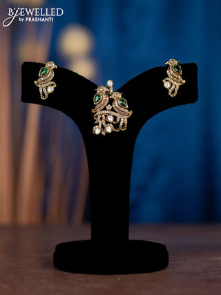 Pendant sets parrot design with emerald & kundan and cz stones in victorian finish