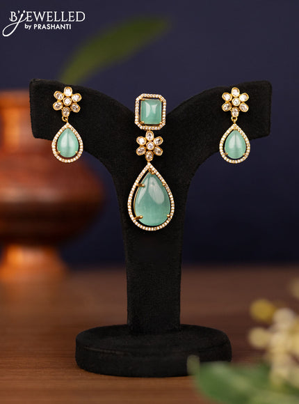 Pendant sets with mint green and cz stones in victorian finish
