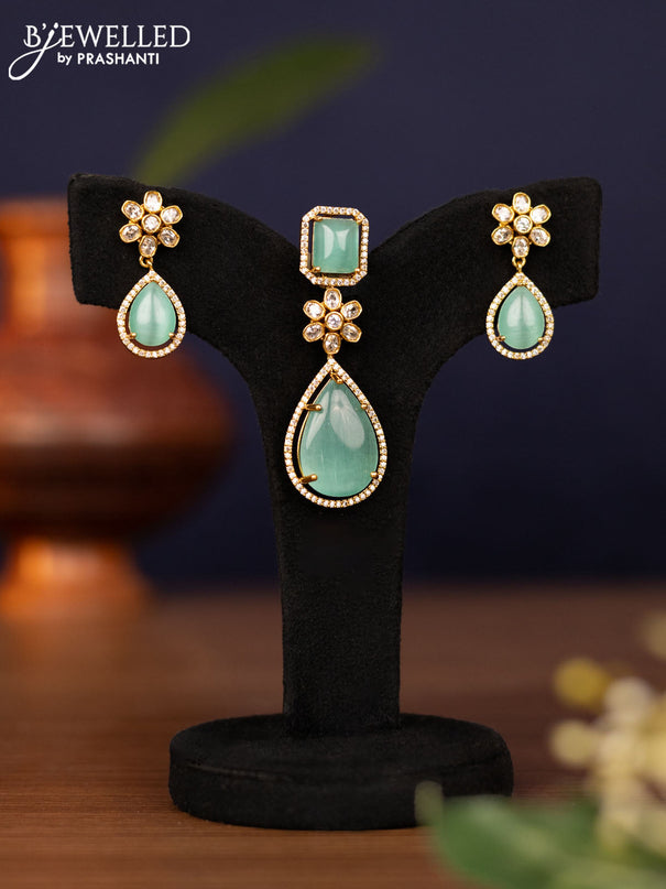 Pendant sets with mint green and cz stones in victorian finish