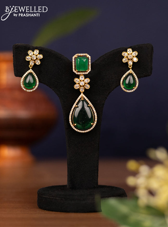 Pendant sets with emerald and cz stones in victorian finish