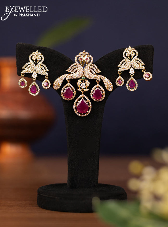Pendant sets double peacock design with ruby & emerald and cz stones in victorian finish