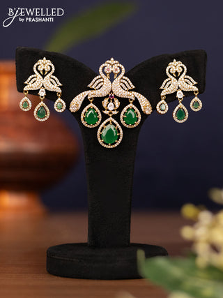 Pendant sets double peacock design with emerald & ruby and cz stones in victorian finish