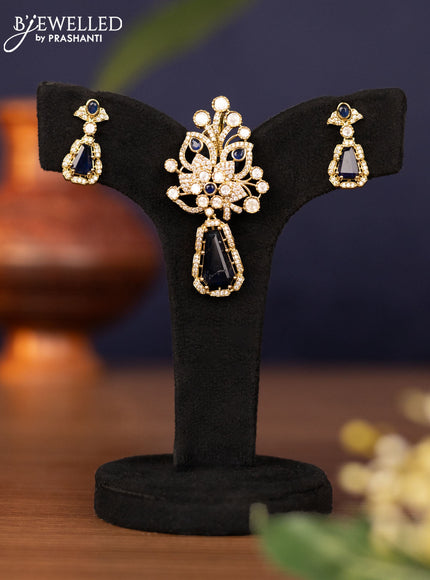 Pendant sets with sapphire & kundan and cz stones in victorian finish