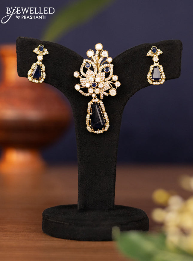 Pendant sets with sapphire & kundan and cz stones in victorian finish