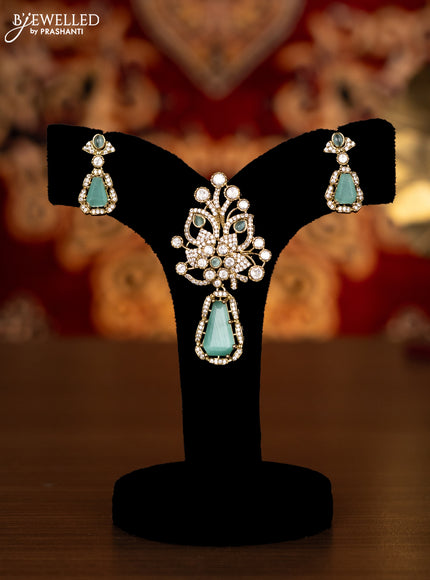 Pendant sets with mint green & kundan and cz stones in victorian finish