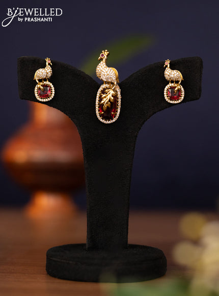 Pendant sets peacock design with ruby and cz stones in victorian finish