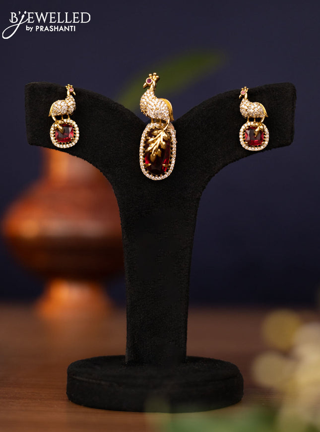 Pendant sets peacock design with ruby and cz stones in victorian finish