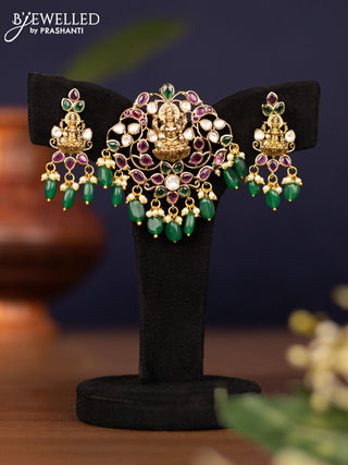 Pendant sets lakshmi design with kemp & kundan stones and pearl & beads hangings in victorian finish