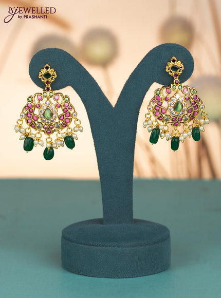 Invisible chain with kemp & cz stones and pearl & green beads hangings