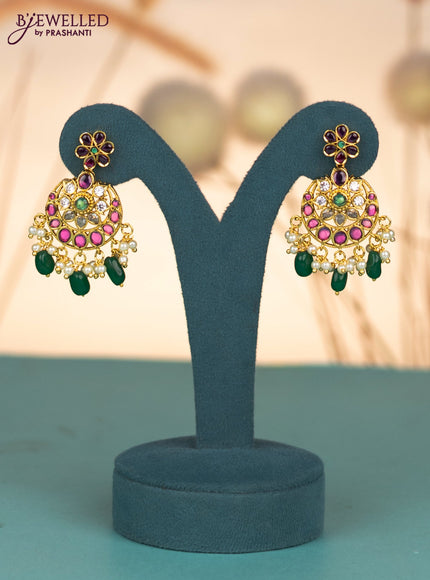 Invisible chain with kemp & cz stones and pearl & green beads hangings