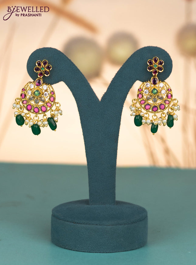 Invisible chain with kemp & cz stones and pearl & green beads hangings