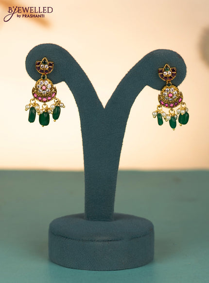 Invisible chain with kemp & cz stones and pearl & green beads hangings