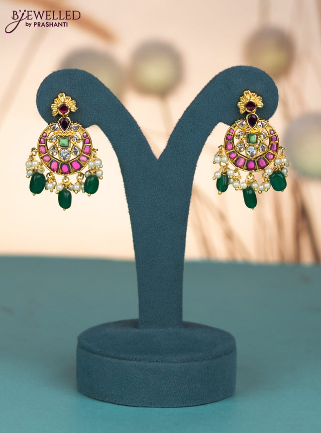 Invisible chain with kemp & cz stones and pearl & green beads hangings